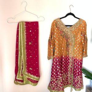 Mehndi/Sangeet hand embroidered lehnga